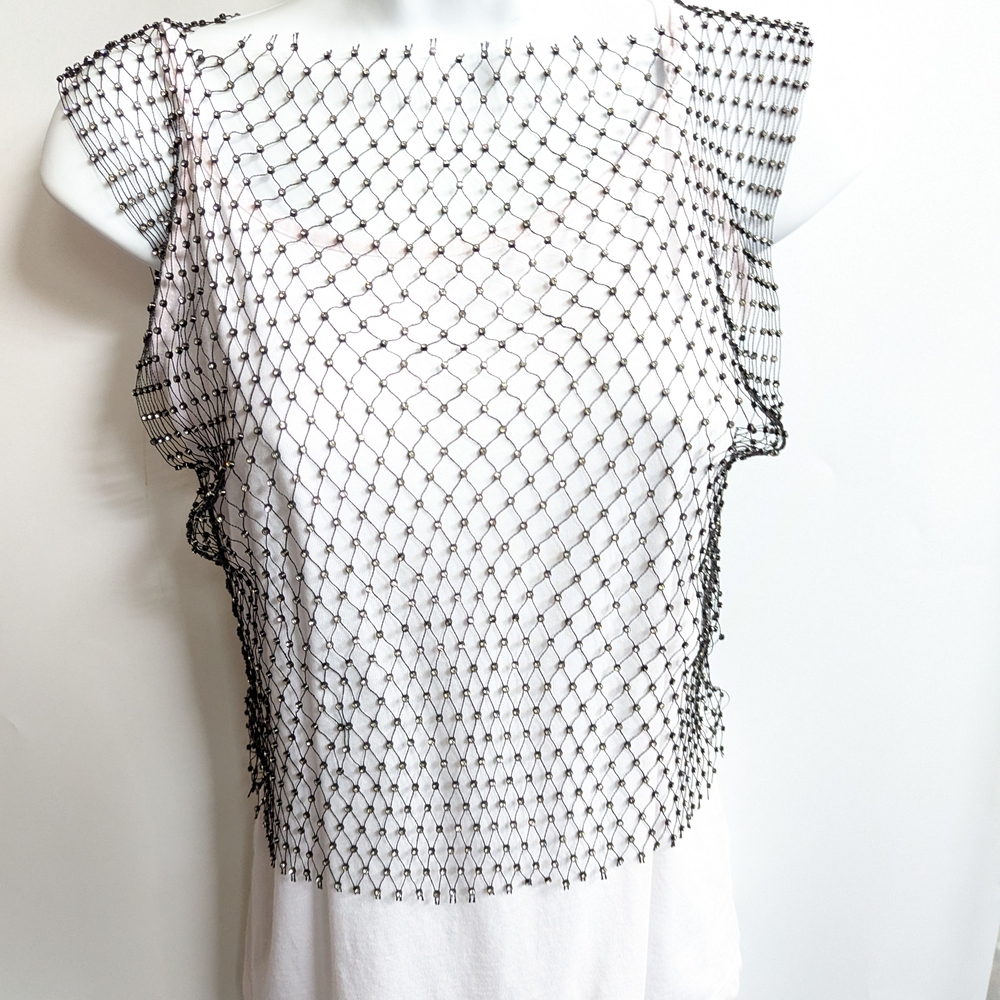 Black Mesh Rhinestone Crop Top - Picture 2 of 9